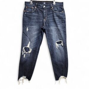 Gap 1969 Jeans Womens 31R‎ Blue Best Girlfriend Ankle Denim Distressed Whiskered